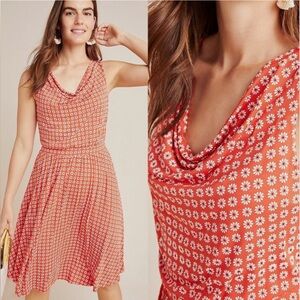 Anthropologie Maeve Brianne Cowl Neck Orange dress Daisy size Small